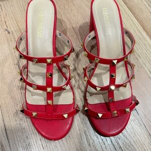 Chic Red Studded sandal Heels